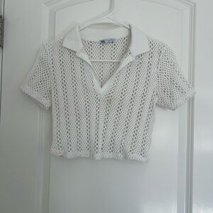 Zara White Crochet Polo Crop top